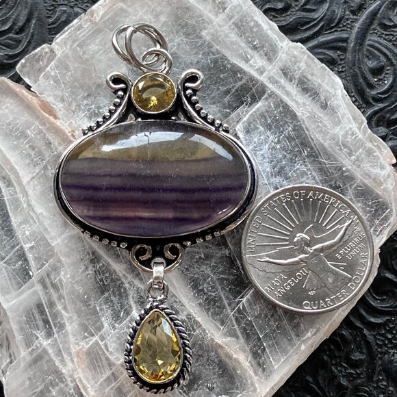 Yellow and Purple Rainbow Fluorite And Citrine Pendant - Picture 5 of 8